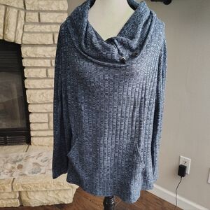 Women's Blue Cowl Neck Sweater 2X